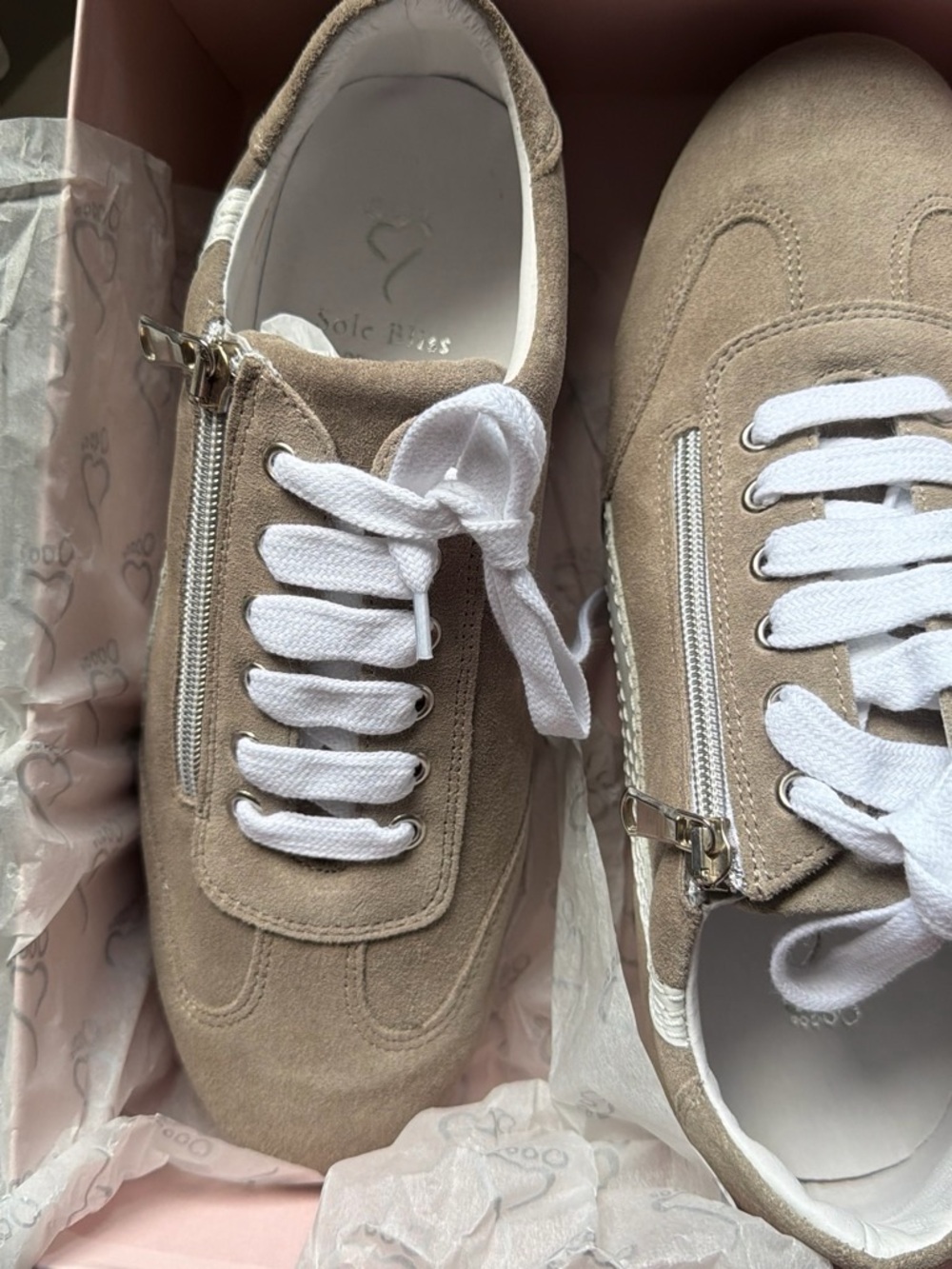 Women’s Suede Lace-Up Sneakers with Side Zip - Taupe